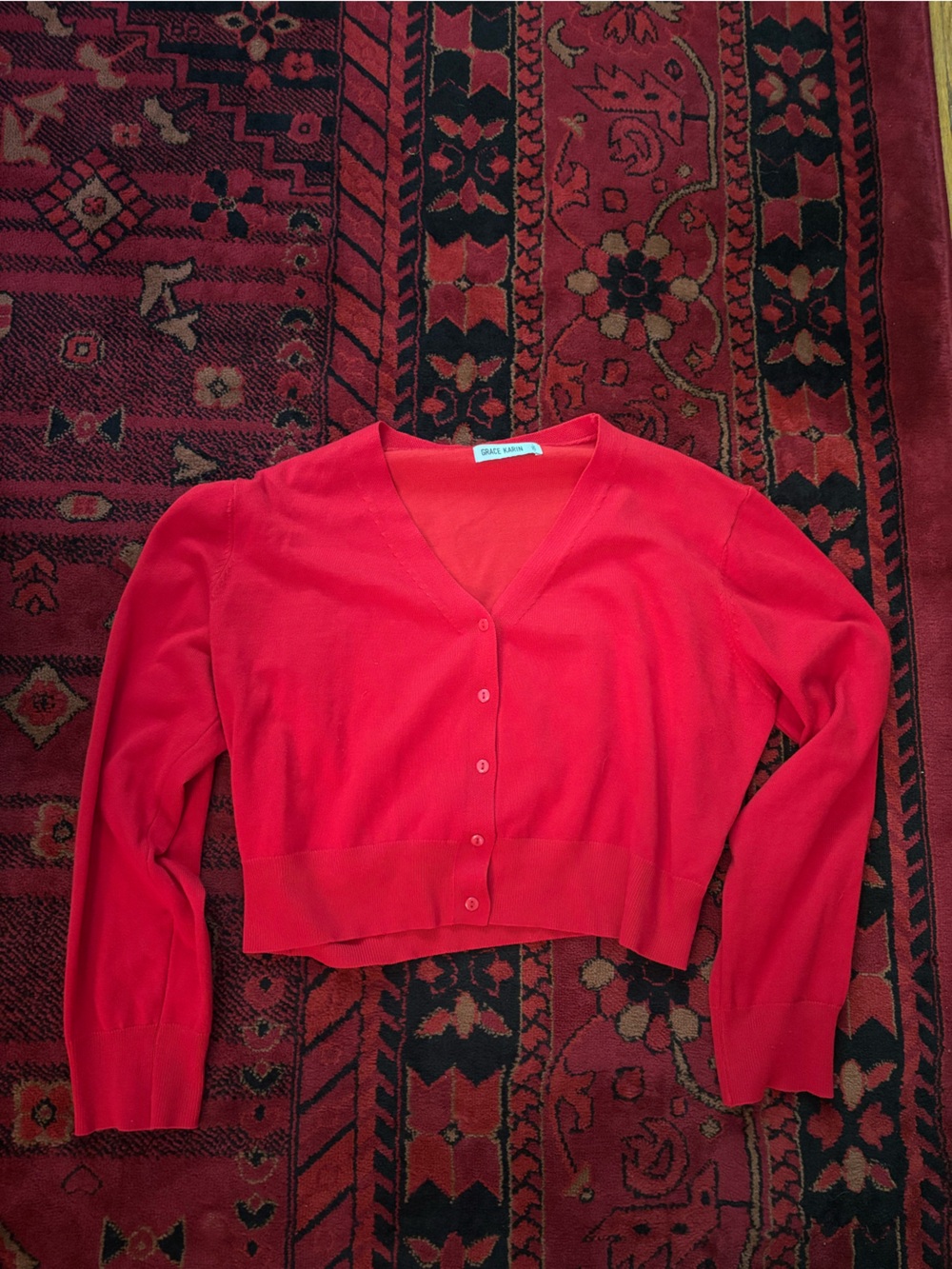 Red Women’s Button-Front Sweater Cardigan